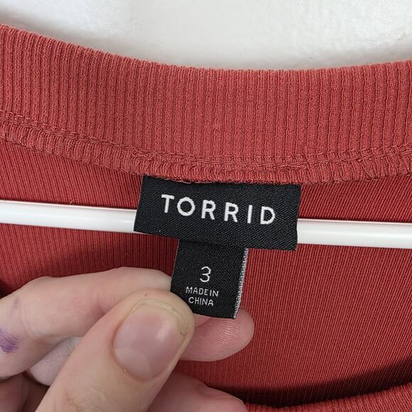 Torrid Orange Ribbed Stretchy Soft Handkerchief Hem Casual Midi Dress Size 3X - Picture 2 of 7